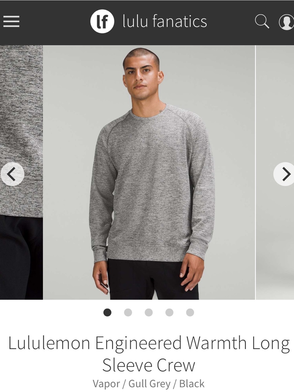 Lululemon Engineered Warmth Long Sleeve Crew Men’s XL
